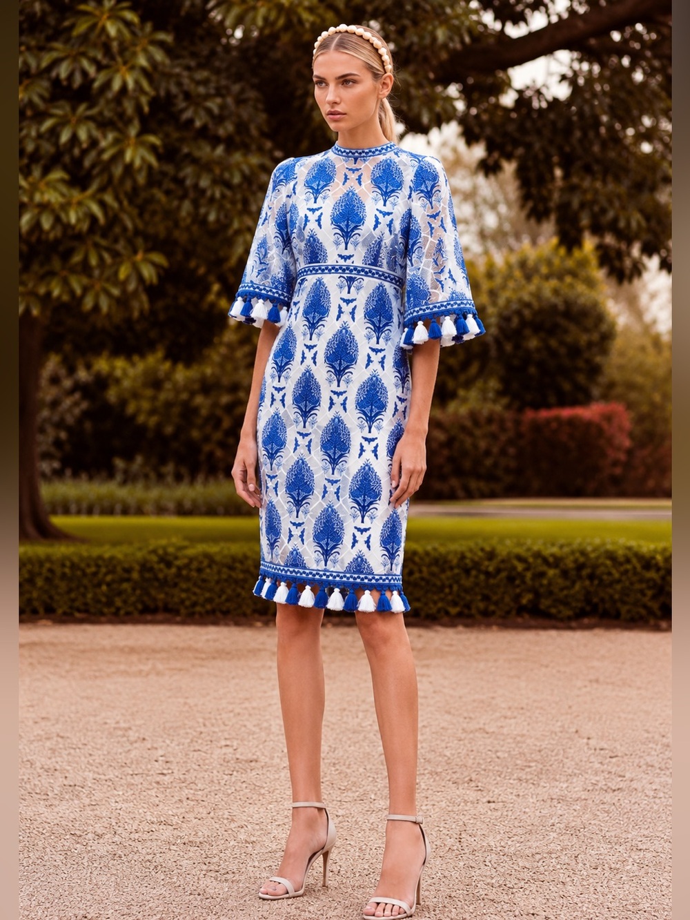 Alice McCall Memphis Blue Floral Garden Party Tassel Midi Dress size 8
